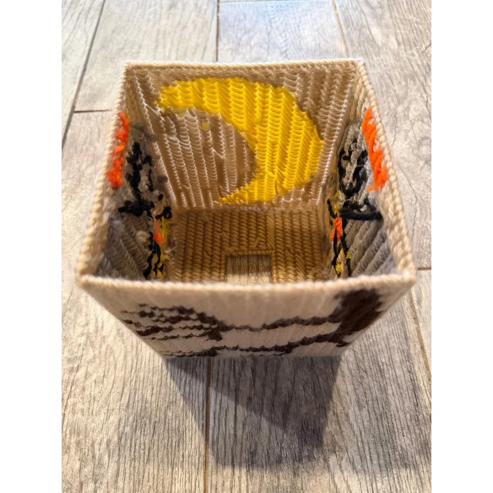 Needlepoint Tissue Box Cover Owl Moon Plastic Canvas Handmade Home Halloween